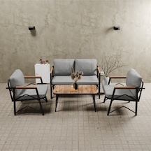 Mb Garden Furnıture Simetri Model, Balkon, Bahçe, Cafe, Metal Koltuk Takımı,bahçe Takımı,,2+1+1+sehpalı Süngerli Açık Gri