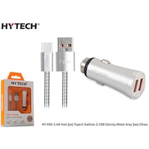 Hytech Hy-X66 3.4A Hızlı Şarj Type-C Gümüş Metal Araç Şarj Cihazı
