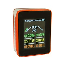 Lumaworld Turuncu 7'li Hava Kalitesi Ölçer Anlık Aqı Co2 Hcho Tvoc Co Pm2.5 Pm10 Lcd Ekran Usb Şarj