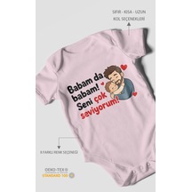 Morivokids Babam Da Babam Seni Çok Seviyorum Kısa Kollu Bebek Body %100 Pamuk Bebe Pembe
