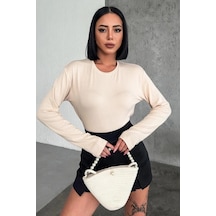 Armüz Rahat Ve Şık Uzun Kollu Bisiklet Yaka Likralı Viskon Penye Body Bej