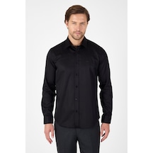 İmza Siyah Sert Yaka Düz Classic %100 Pamuk Slim Fit Gömlek 1004250324 Siyah