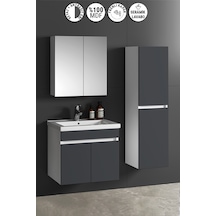 Çiğdem 55+35 Cm Beyaz-antrasit Gri Mat Mdf Seramik Lavabolu Asma Banyo Dolabı Takımı Beyaz - Antrasit
