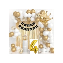 Bkmc Kral Taçlı Yaş Folyolu Doğum Günü Gold Beyaz Balon Seti Bmcnm846 256