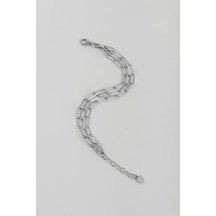 Minimal Stil 18 Ayar Beyaz Altın Kaplama 19 Cm Gümüş Üçlü Zincir Bileklik