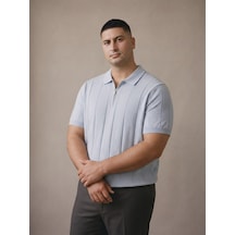 Maccali Erkek Mavi Büyük Beden Triko Polo Yaka Tişört