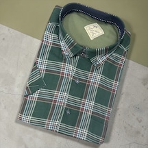 Eren Style Linen Keten Klasik %100 Cotton Kısa Kollu Terletmeyen Gömlek Yeşil