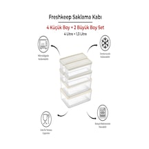 6 Adet Saklama Kabı 2 Büyük-4 Orta Boy 4 Litre + 1,3 Litre Derin Dondurucu Mikrodalga Uyumlu Şampanya