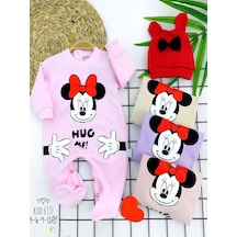 3-6-9-12 Ay Mickey Baskılı Kulaklı Şapka Uzun Kollu Kız Erkek Bebek Tulumu 001