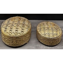 Fma-196 2 Li Metal Dekoratif Kutu Seti 11-9 Cm Şık Ev Aksesuarı Saklama Kutusu Minimal
