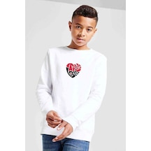 Tshirthane True Love Baskılı Unisex Çocuk Beyaz Sweatshirt Beyaz