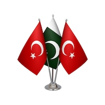 Masa Üstü Pakistan Bayrağı Türk Bayrağı Üçlü Krom Direk Masa Bayr