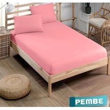 Pamuklu Ranforce Kumaş Lastikli Fitted Yastıklı Çarşaf Seti Battal Boy Pembe