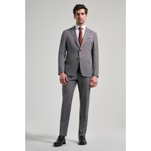 İmza Kendinden Desenli Bez Ayağı Mono Yaka Tam Astar Esnek 6 Drop Slim Fit Takım Elbise 1001250168 Gri