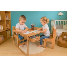 İki Kişilik Çekmeceli Ahşap Çocuk Oyun & Aktivite Masa Ve Sandalye Takımı - 18mm Ceviz Renk Mdf Çok Renkli