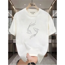 Startmore Unisex Balık Desen T-shirt Beyaz
