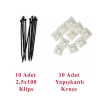 20'li Kablo Düzenleme Seti 20x20 Yapışkan Kroşe + 2.5x100 Siyah Kablo Bağı