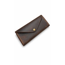 Craft & Luna Hakiki Deri Clutch El Çantası El Yapımı Telefon Bölmeli Portföy Kişiselleştirilebilir Kahverengi