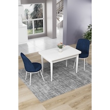 Canisa Concept Nil Serisi 70x110 Sabit Mutfak Masası Takımı Beyaz Masa 2 Lacivert Sandalye Lajivert Sandalyeler Beyaz Masa