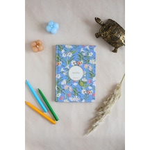 Çiçekli Bez Ciltli Defter / Çizgili Mavi