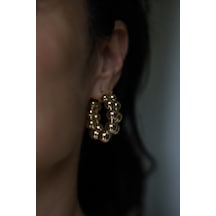 14 Ayar Altın Top Sıralı Oval Halka Küpe Kp110108