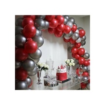 Star 100 Adet Metalik Balon Kırmızı, Gümüş +balon Zinciri Hediye Mix