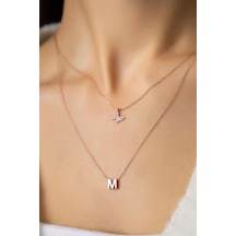 Papatya Silver 925 Ayar Gümüş Rose Kaplama Kadın Asansörlü Beyaz Kelebek ve Harf Model Kolye