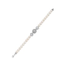 7,5 Mm Zirkon Taşlı İnci Bileklik 18 Cm / Beyaz Gümüş