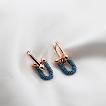 Turkuaz Taşlı Tif Model Rose Gold Kaplama Gümüş Küpe Gümüş