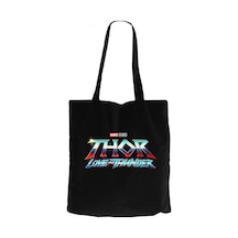 Thor Love And Thunder Logo Blue Siyah Kanvas Bez Çanta Siyah