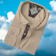 Pamuklu Uzun Kollu Capuccino Erkek Gömlek Slim Fit Kalıp -9872 Cappuccino