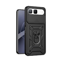 Tecno Spark 40 5g Kılıf Magnetik Standlı Kamera Korumalı Zore Sürgülü Vega Kapak - Siyah