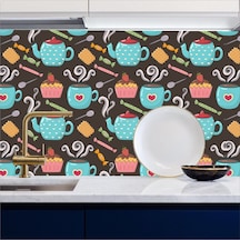 Mutfak Tezgah Arası Kendinden Yapışkanlı Folyo Kaplama Çay Cupcake Desen 60cmx100cm