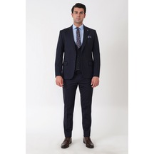 Efor Slim Fit Esnek Pamuklu Dokulu Lacivert Yelekli Takım Elbise Tk 959