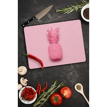 Pembe Ananas Cam Kesme Tahtası / Tablası | 30 CM X 40 CM