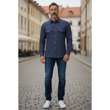 Linen Keten Klasik %100 Cotton Uzun Kollu Terletmeyen Gömlek Lacivert