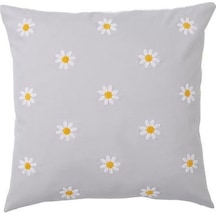 Dekoratif Yastık-Kırlent Kılıfı IKEA Papatya Desenli Gri 50x50 Cm