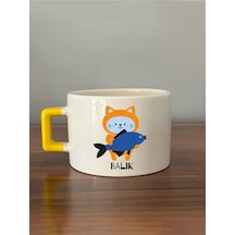 Balık Burcu Ve Onla Alakalı Komik Açıklama Baskılı Sarı Kulplu C Fincan