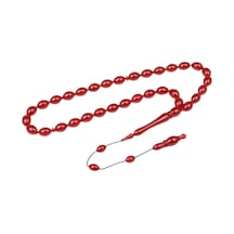 Arpa Kesim 11x8 Mm Sıkma Kehribar Sistem Püsküllü Tesbih Kırmızı