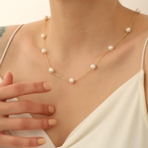 925 Ayar Gümüş Beyaz Gerçek Kültür İncisi Kolye-8mm