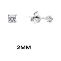 Oya Silver Yuvarlak Tırnaklı Zirkon Tektaş Rodyumlu Vidalı Unisex Gümüş Küpe 2mm Oysy139