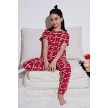 Lela % 100 Pamuk Bisiklet Yaka Kısa Kollu Kız Çocuk Pijama Takımı 6651004 Kırmızı