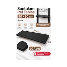 10 Adet - 90x30 Cm Suntalam Mağaza Rafı Siyah Geniş Ahşap Raf Tablası Konik Dikme Uyumlu