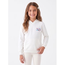 Onloox Kız Çocuk Ekru Kız Çocuk Ekru Pamuklu Kapüşonlu Uzun Kollu Tam Kalıp Kanguru Cepli Güpürlü Sweatshirt 3 Yaş