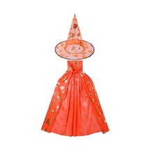 Halloween Çocuk Pelerin Şapka Seti Turuncu 80 Cm