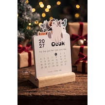 Ahşap Standlı Özel Kesim Kedi Tasarımlı 2027 Masaüstü Takvimi 8,5x12 Cm - Sevimli Yeni Yıl Hediyesi Çok Renkli