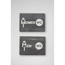 Women-men Wc Yönlendirme Levhası- İkili Set - Rebap Ahşap