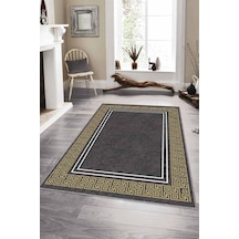 Füme Gold Çerçeveli Kaymaz Tabanlı Dekoratif Halı Rv044n11 Füme - Gold