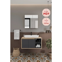 Lale 80 Cm %100 Mdf Lavabolu Banyo Dolabı + Aynalı Dolap Antrasit