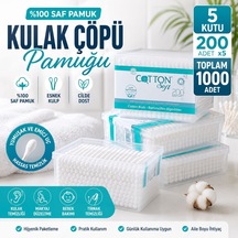 5 Kutu 1000 Adet Pamuklu Çubuk 200 Lü Hijyenik Kutulu Kulak Temizleme Pamuğu, Yumuşak Uçlu Çok Amaçlı Bakım Ve Makyaj
